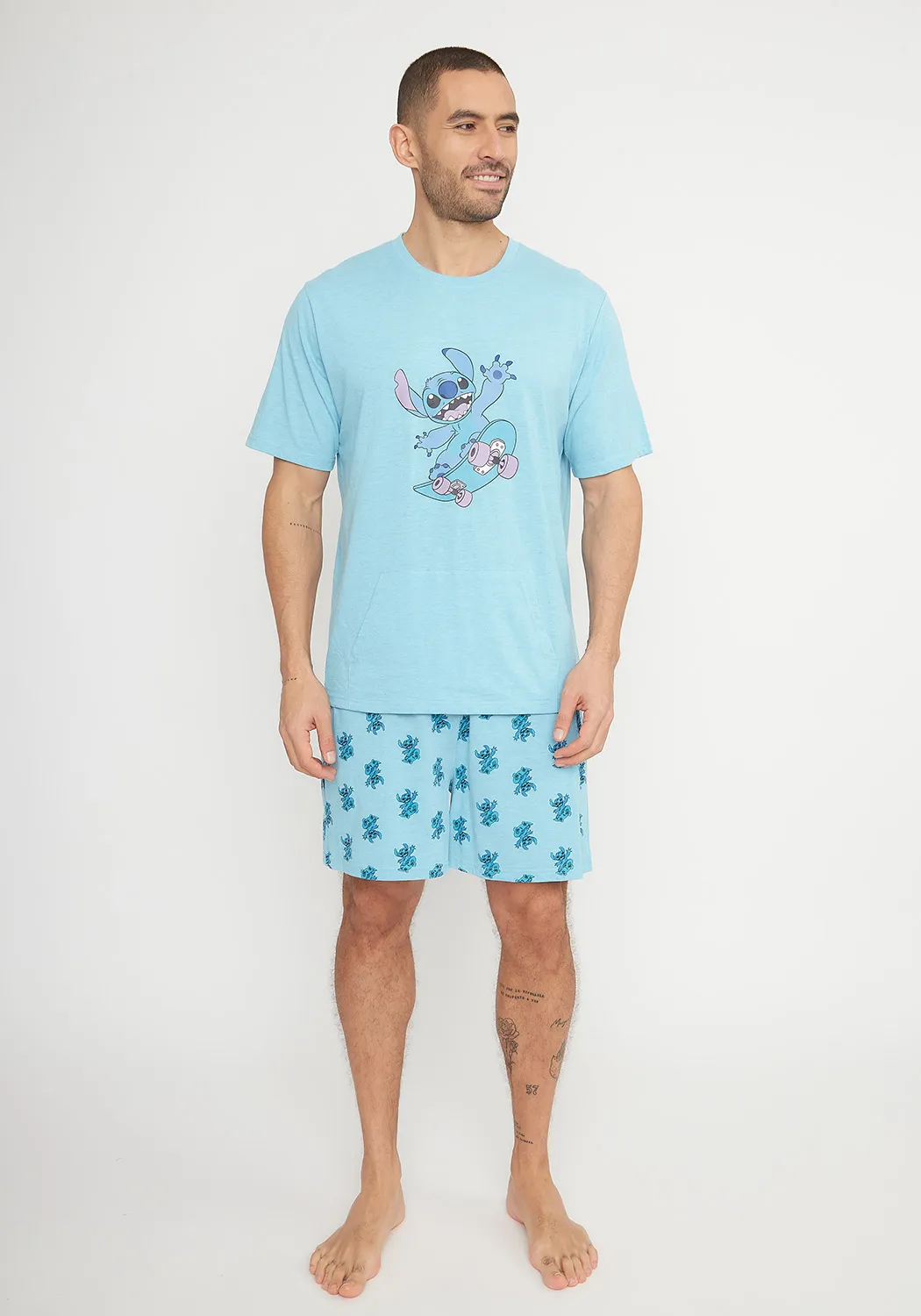 Pijama Short de Algodón Stitch en Patineta