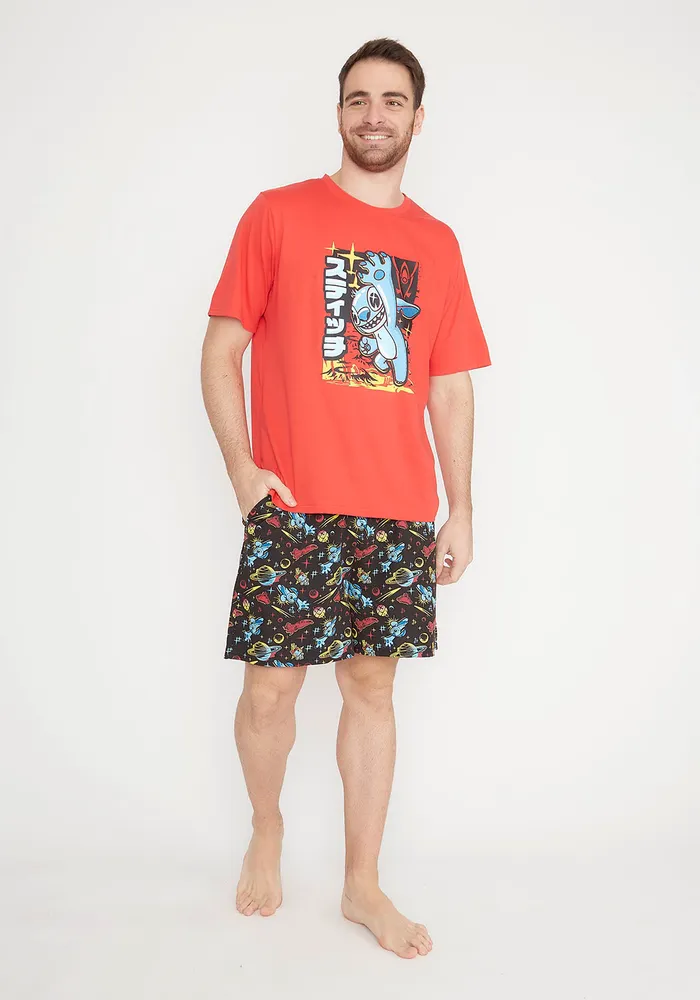 Pijama Short Algodón Stitch En El Espacio